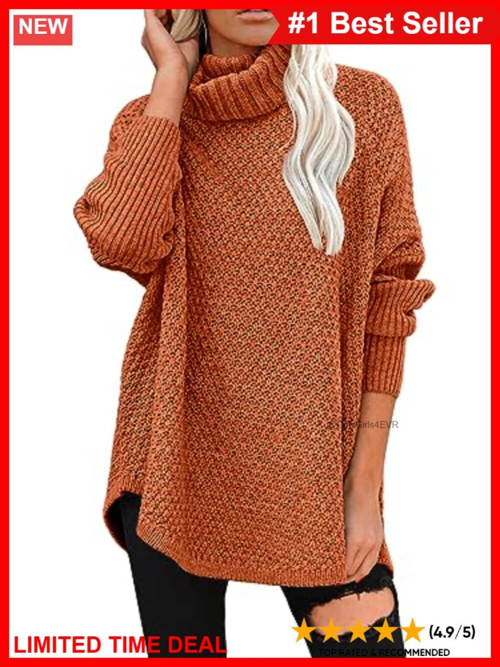 Oversized Turtleneck Long Sleeve Pullover Knit Tunic Sweater